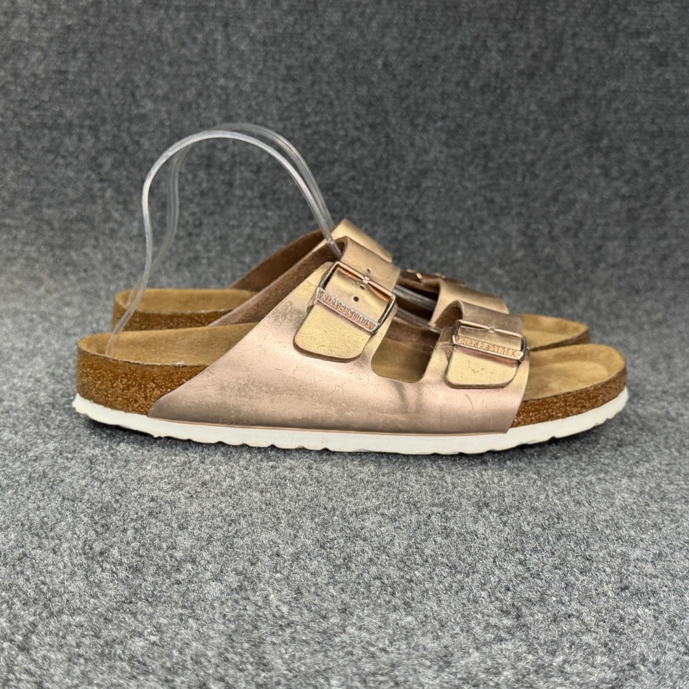 Birkenstock Arizona Sandals Womens 11 Rose Gold Metallic Strap Buckle Slide Flip
